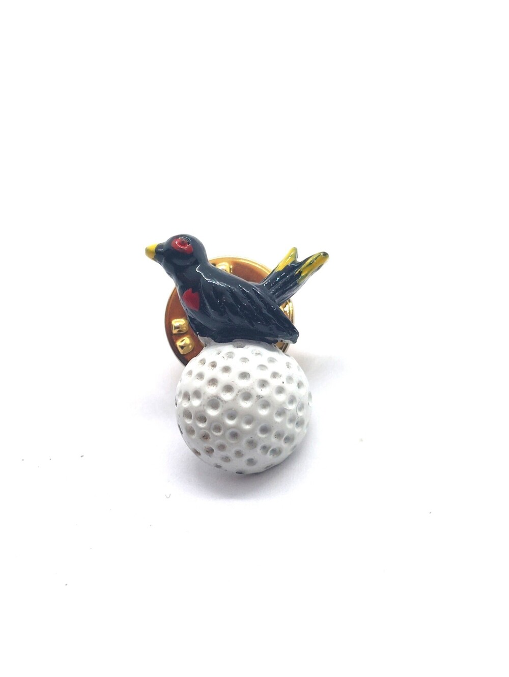 Golf Birdie Pin Vintage Enamel Black Bird On White Ball Sports Souvenir